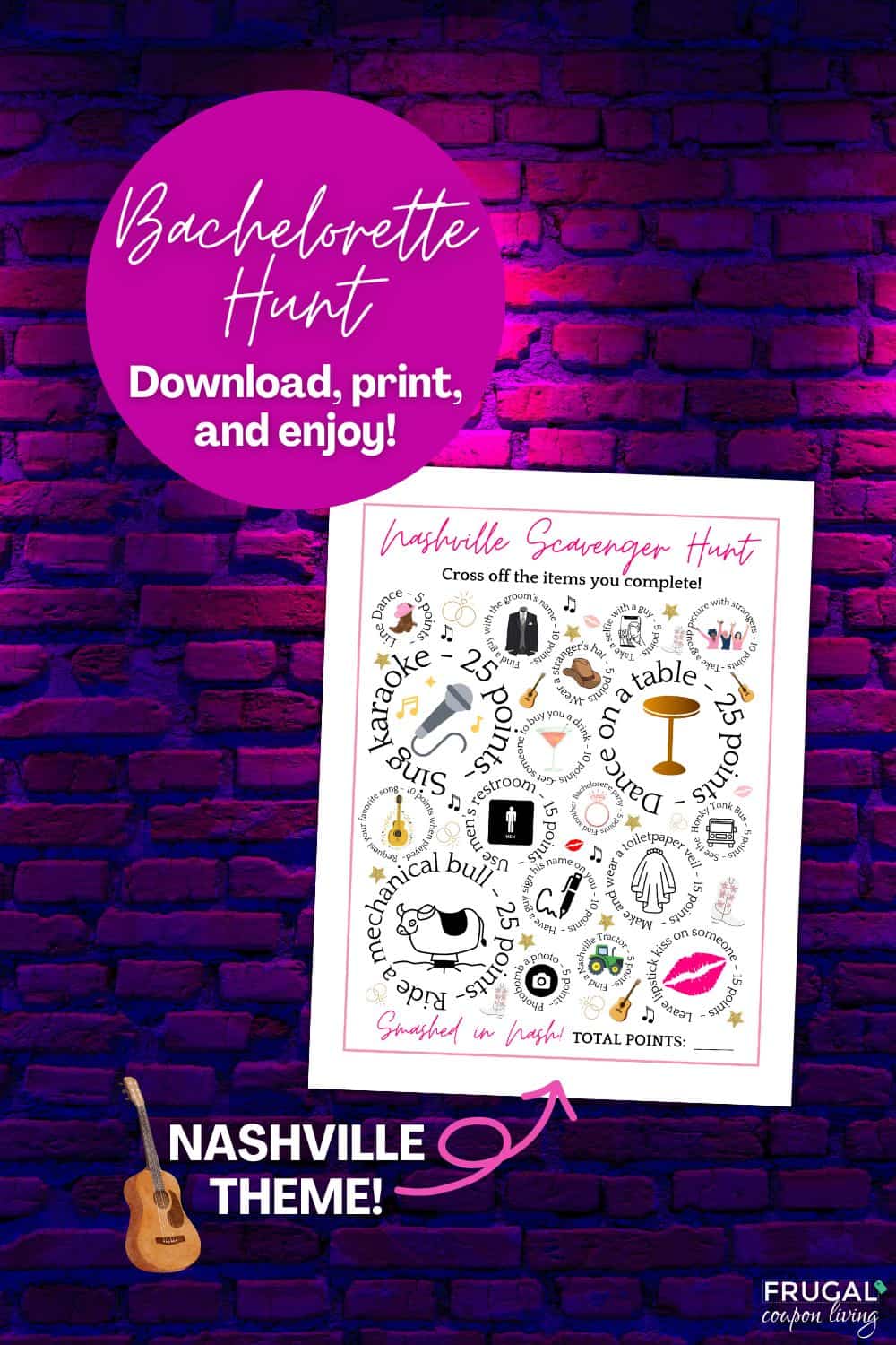 Nashville Bachelorette Scavenger Hunt Printable PDF