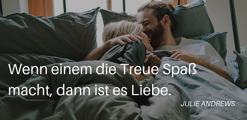 love quotes couple in bed laughing with text