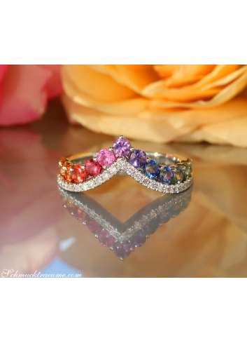 Rainbow sapphire Ring with diamonds