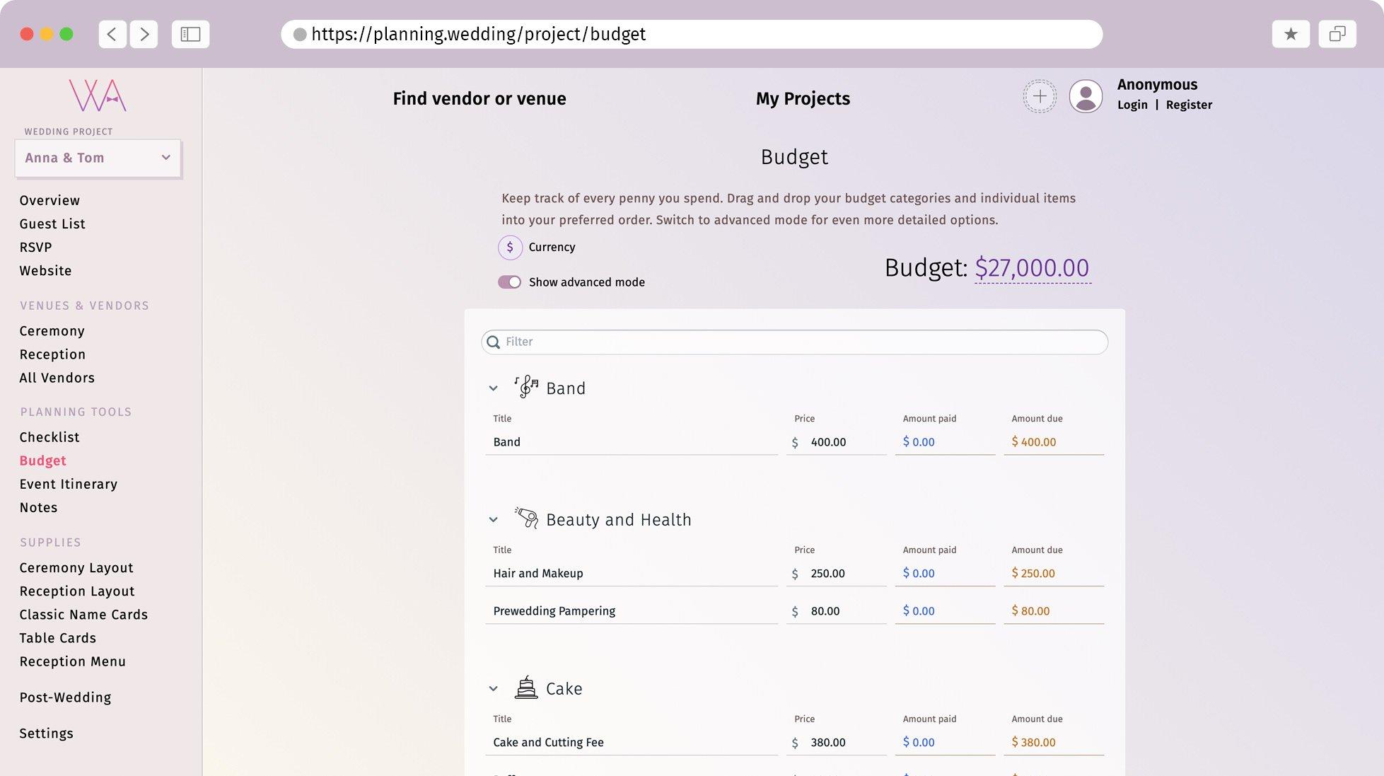 Illustration Of Wedding Budget