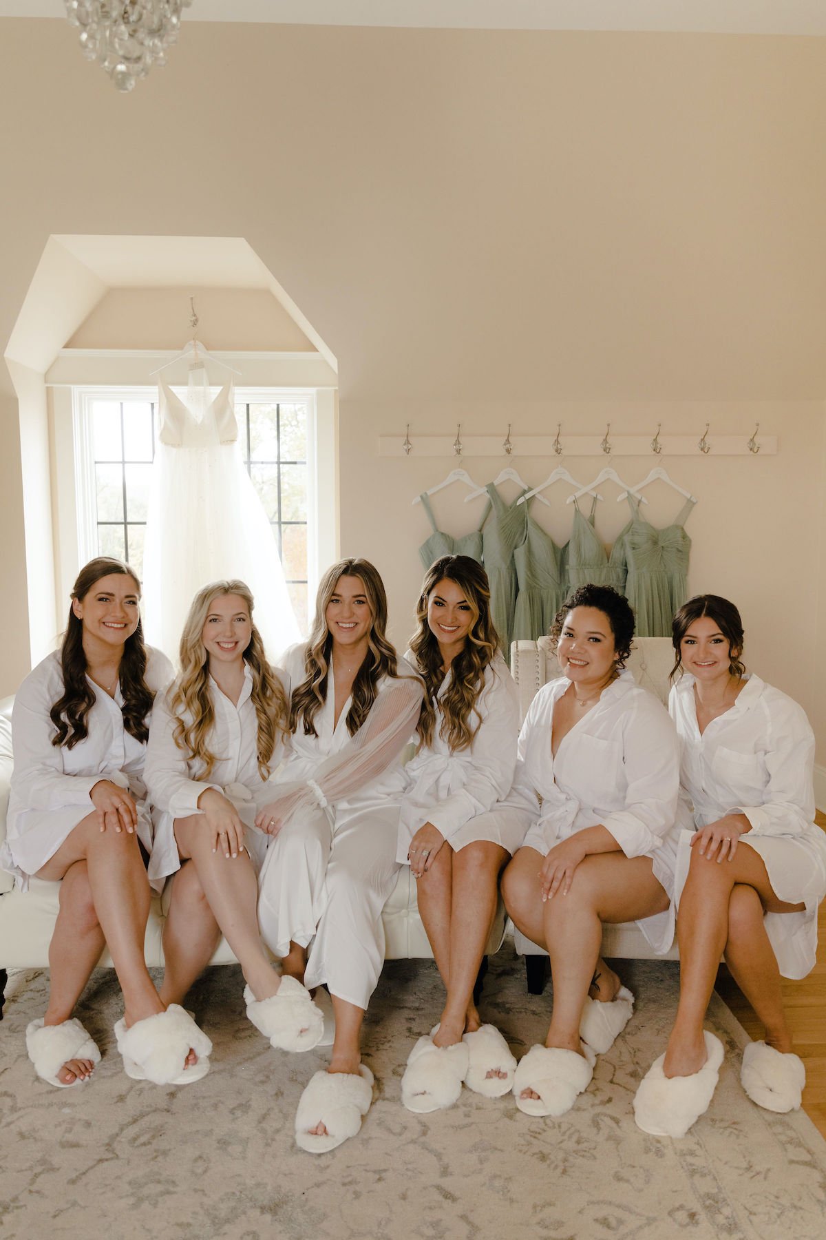 bridesmaid getting ready white hirt