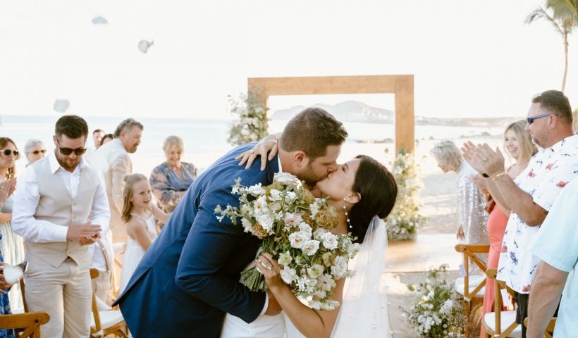 This must-see Cabo wedding had a seating wall made of Topo Chico