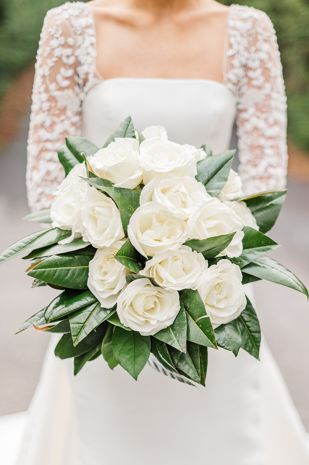 White and green bridal bouquet