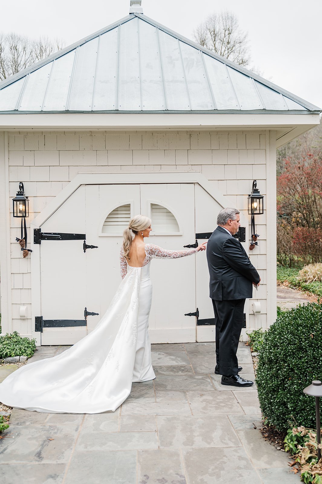 First look with dad at Southern wedding