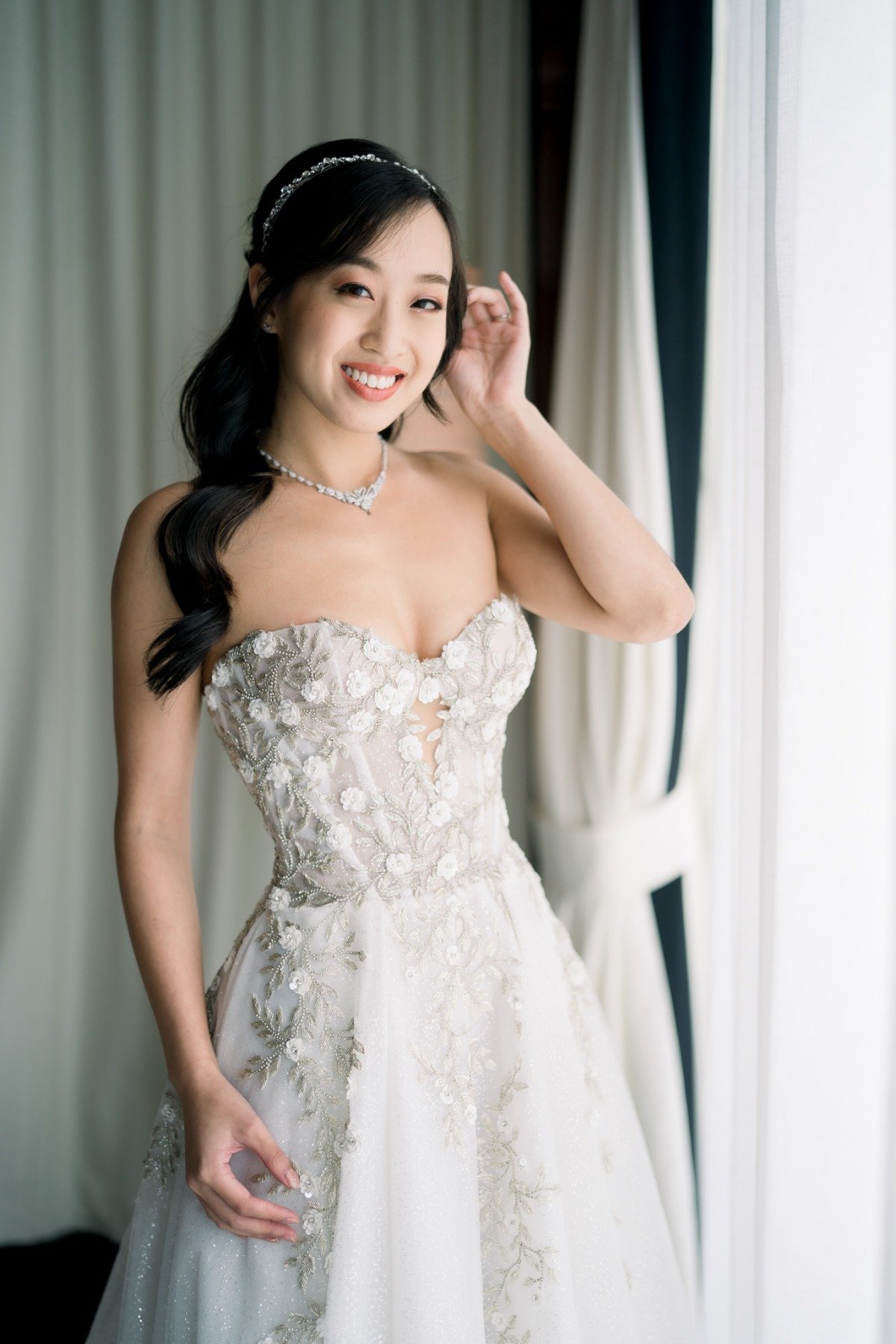 beaded and applique wedding dress