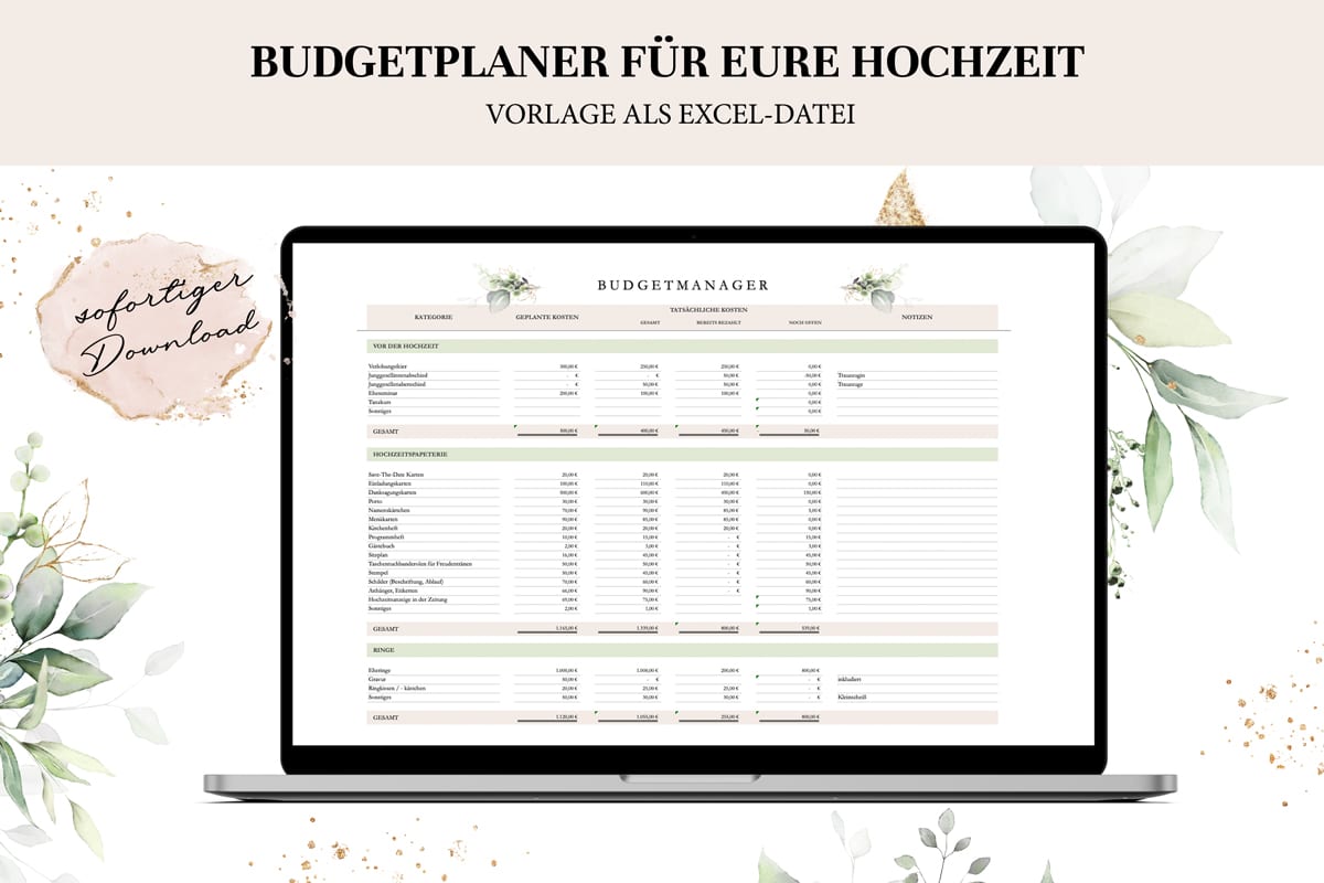 Wedding budget excel templates