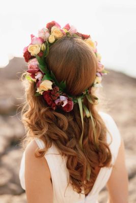 A Flower Crown is a lovely accessory for a wedding hairstyle