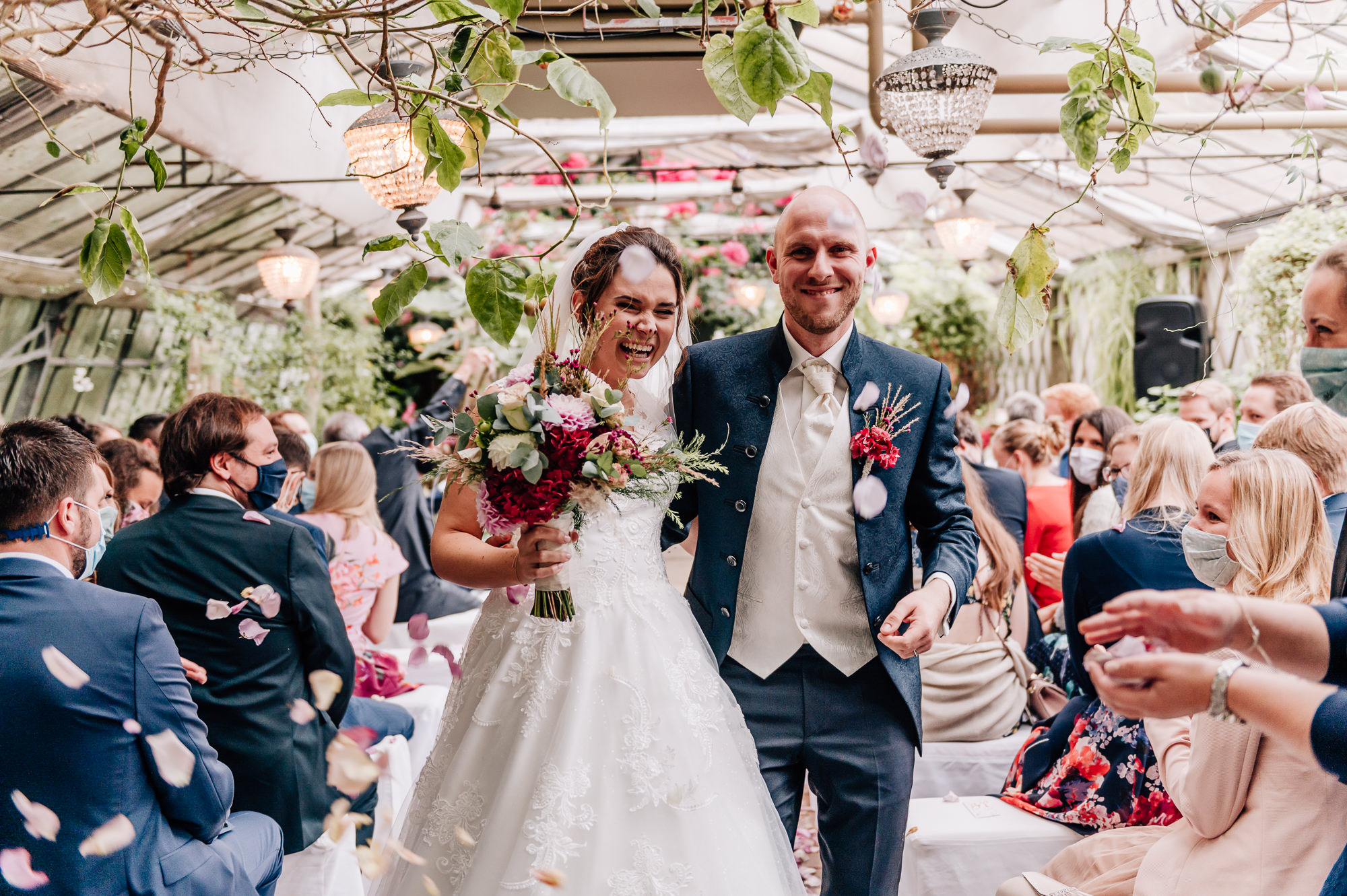 Bride and groom at the statement after the ceremony