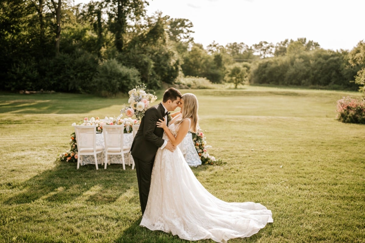 Backyard floral wedding ceremony 