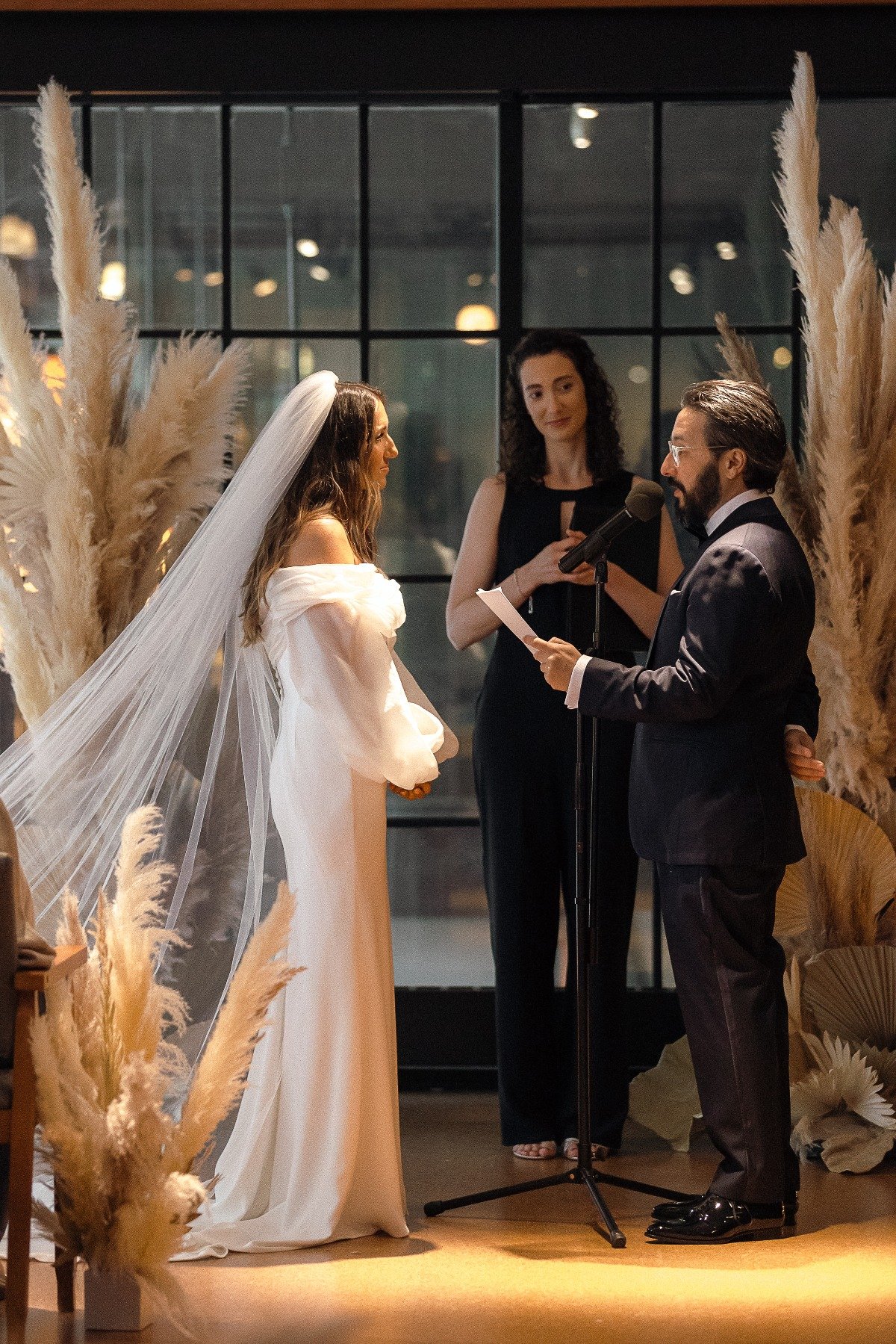 Boho wedding ceremony with pampas grass