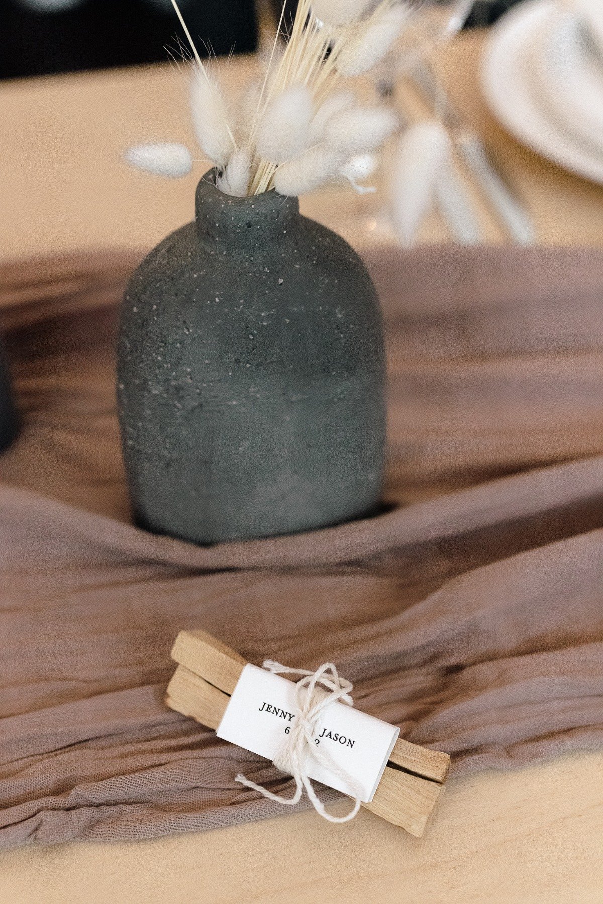 Palo santo and matchbox guest favors 