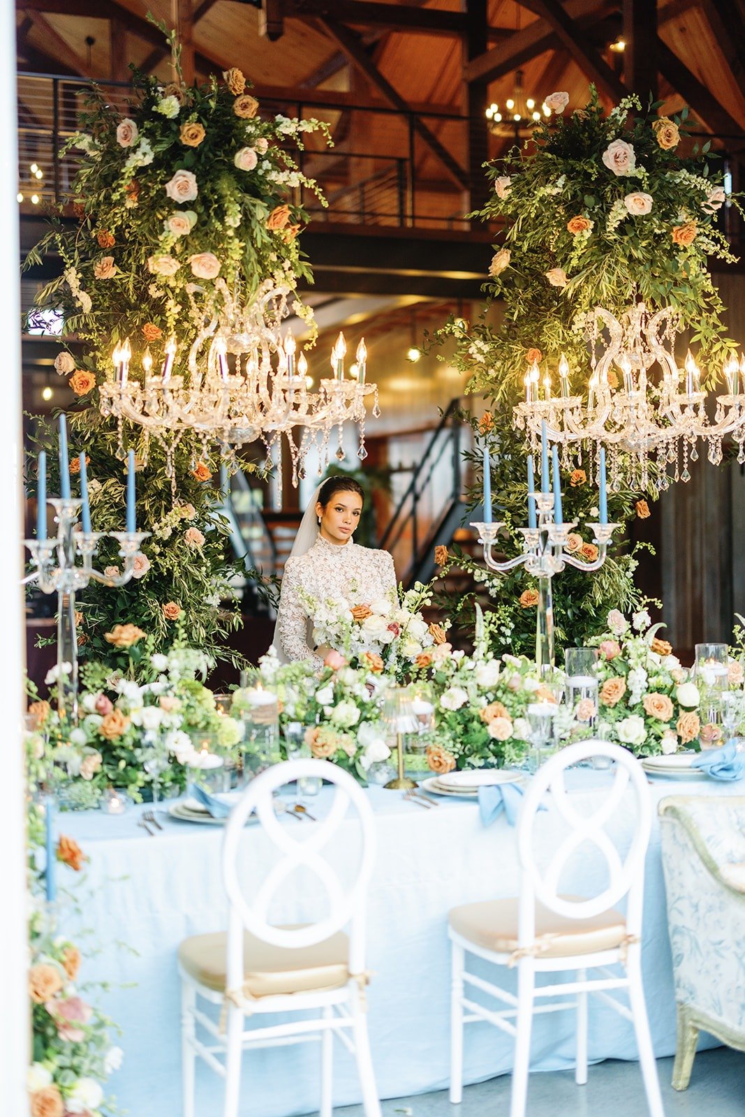 large peach and white centerpieces