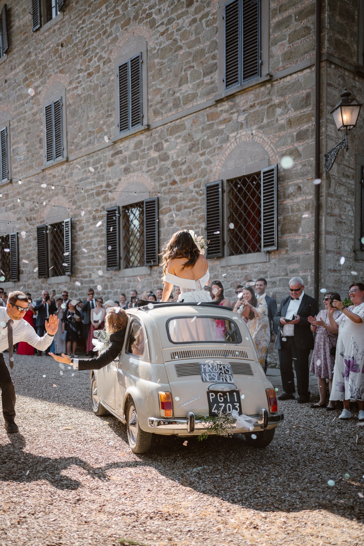 vintage Fiat ceremony exit car