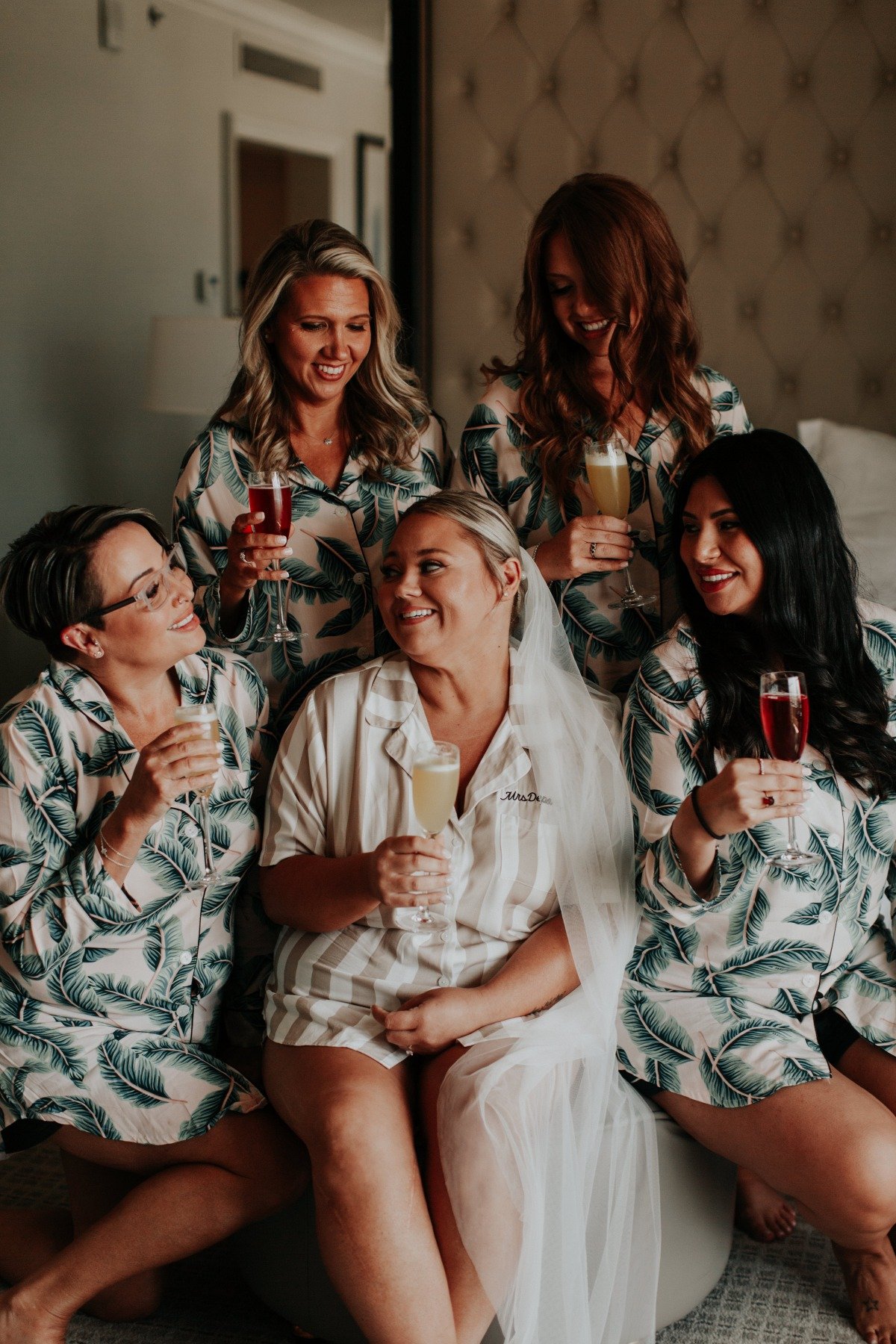 Cute tropical and striped wedding pajamas