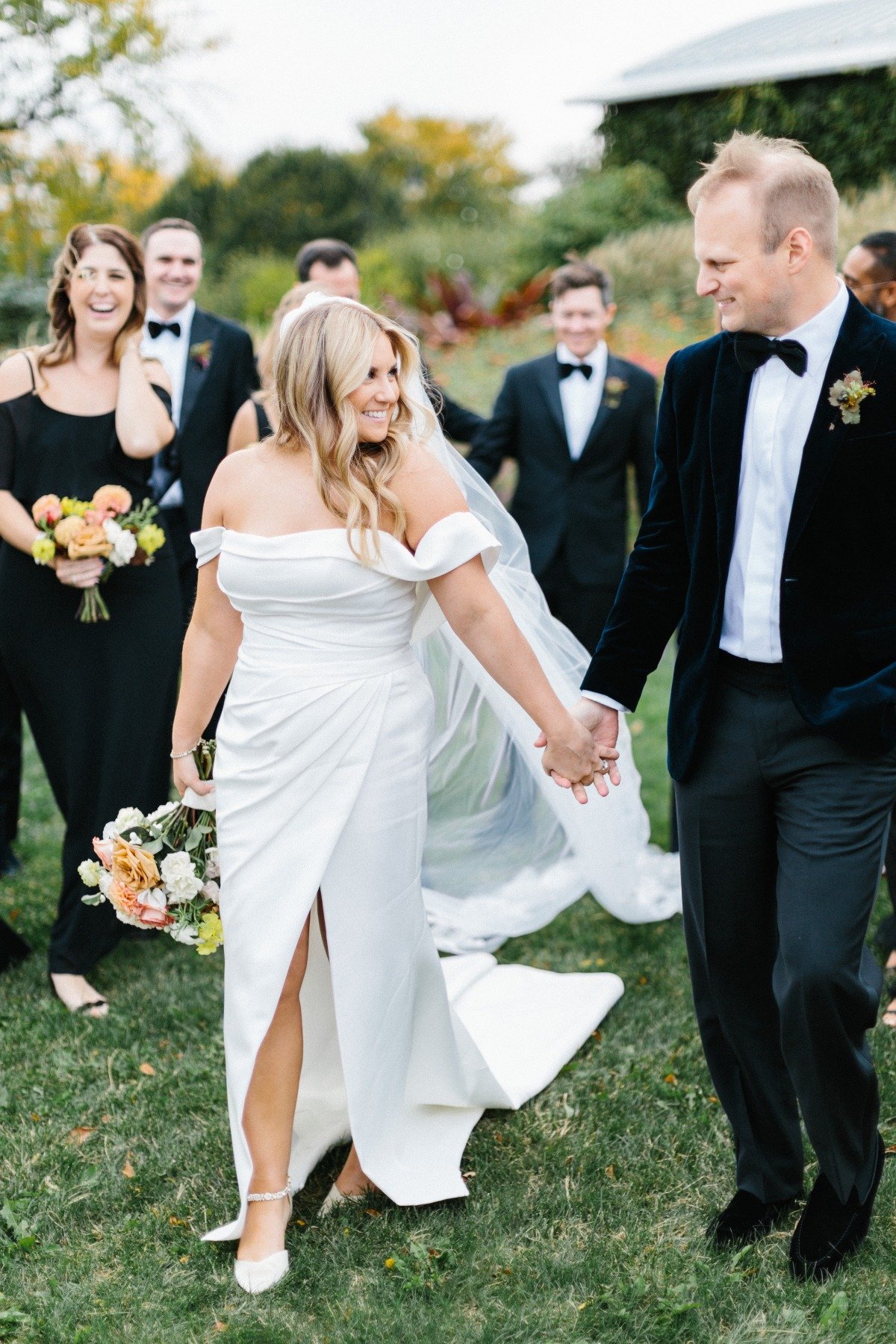 Elegant black tie bridal party 