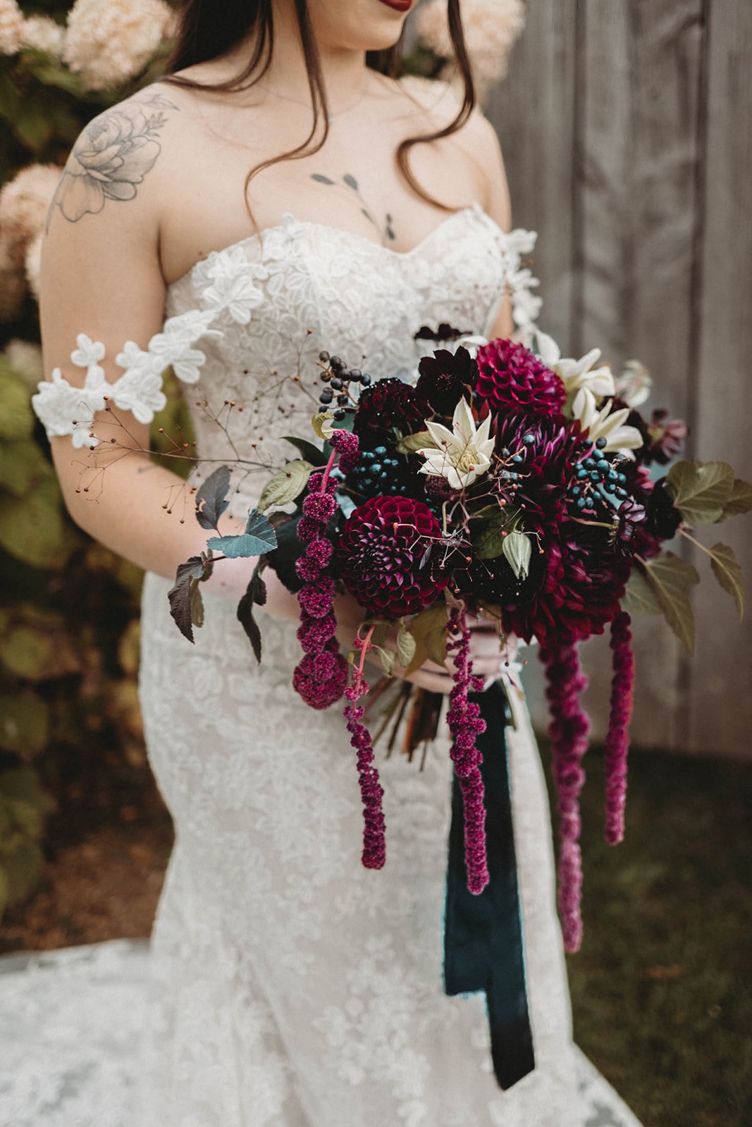 Dark and moody bride bouquet