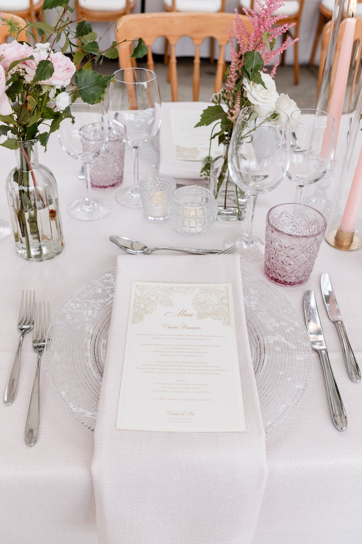 white and tan formal menus
