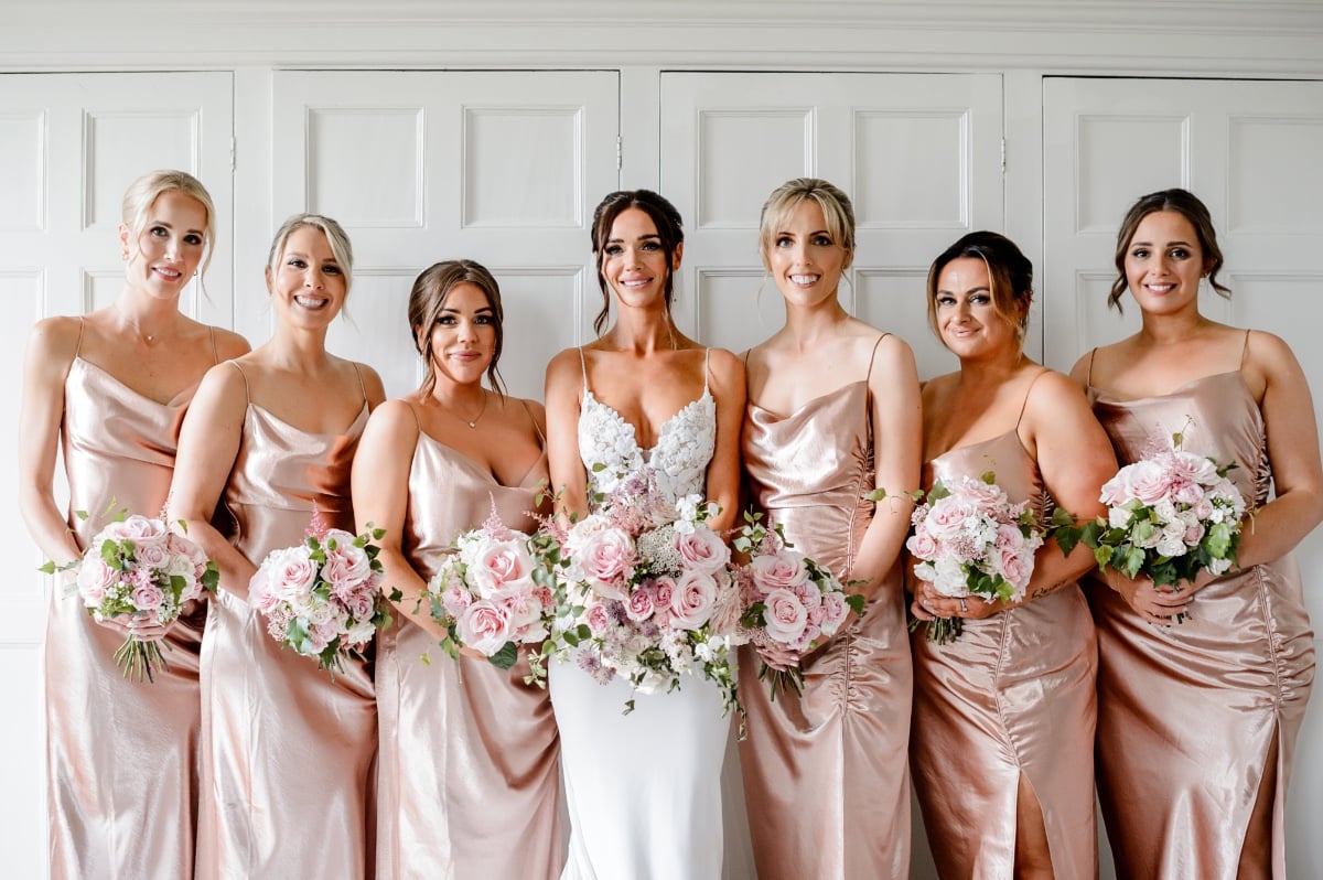 dusty rose satin bridesmaid dresses