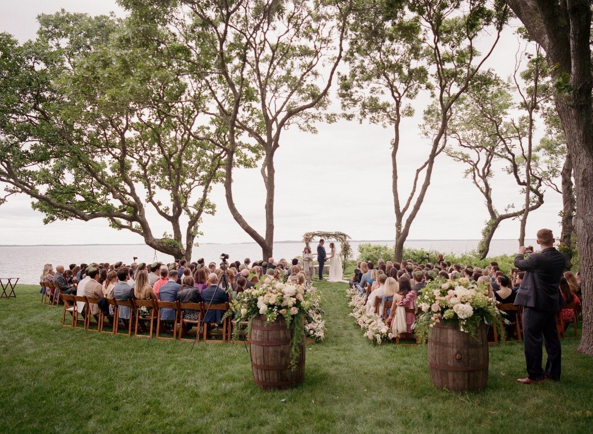 floral arrangement on barrels