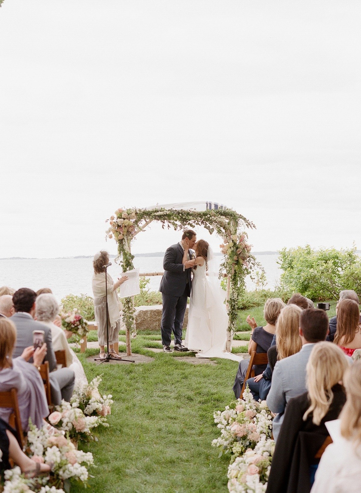 greenery and dusty pink rose chuppah