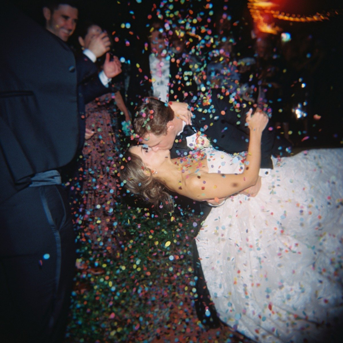 Newlyweds confetti exit 