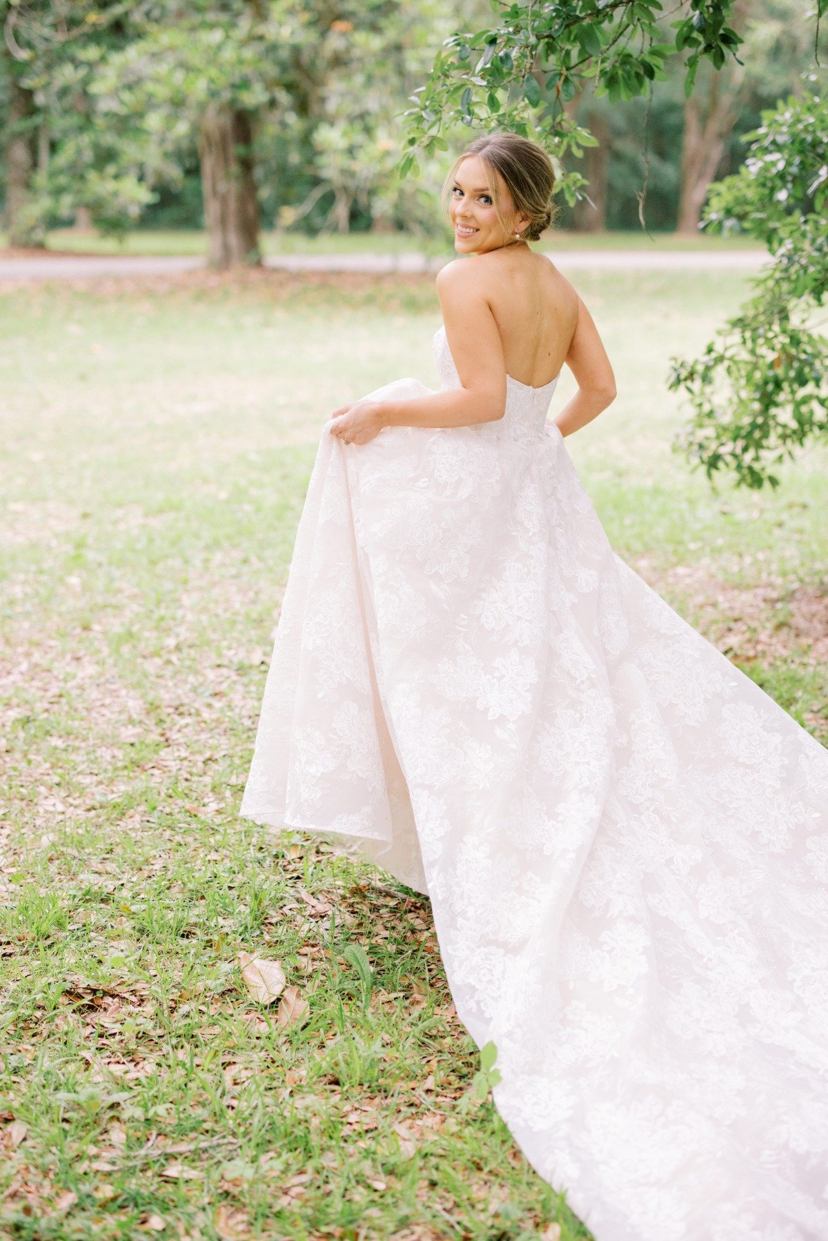 Floral blush wedding dress