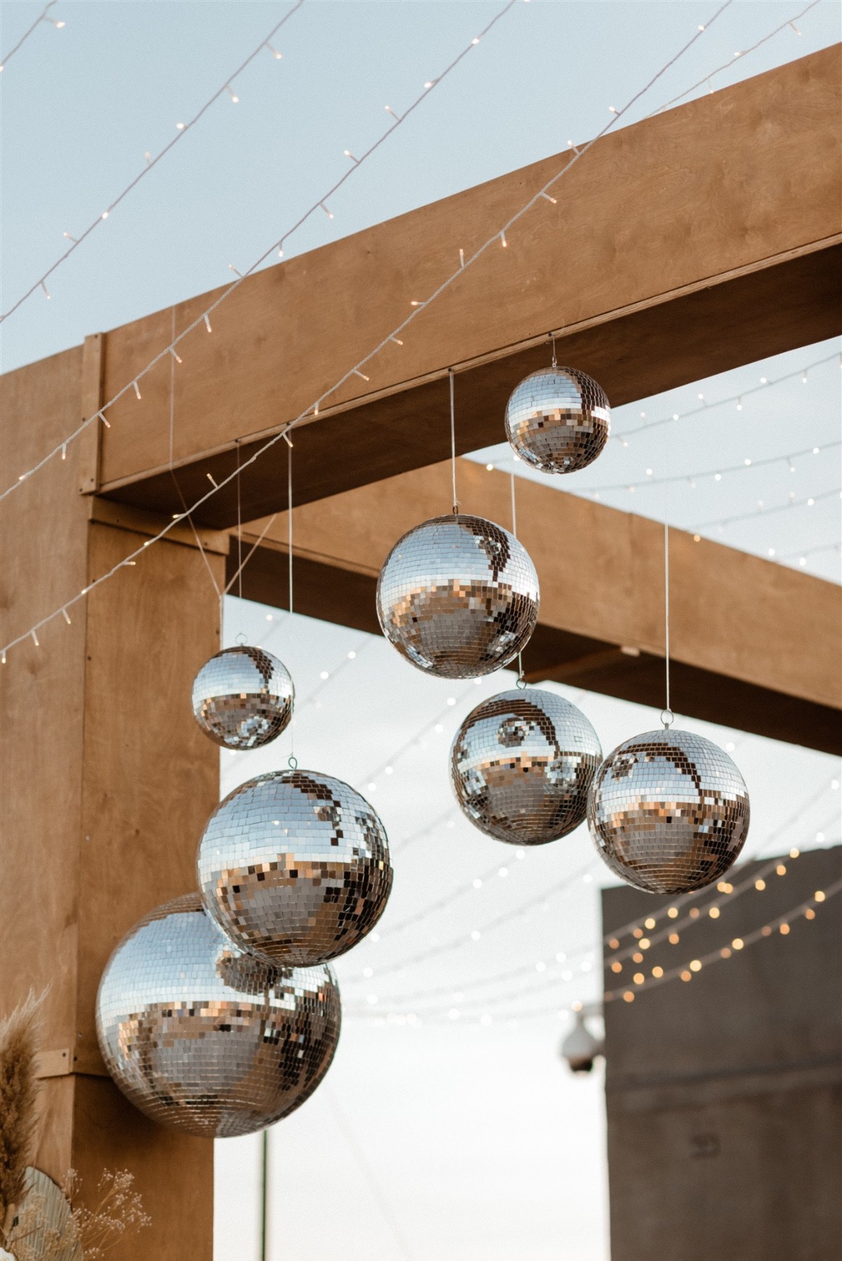 cabo beach wedding with disco balls