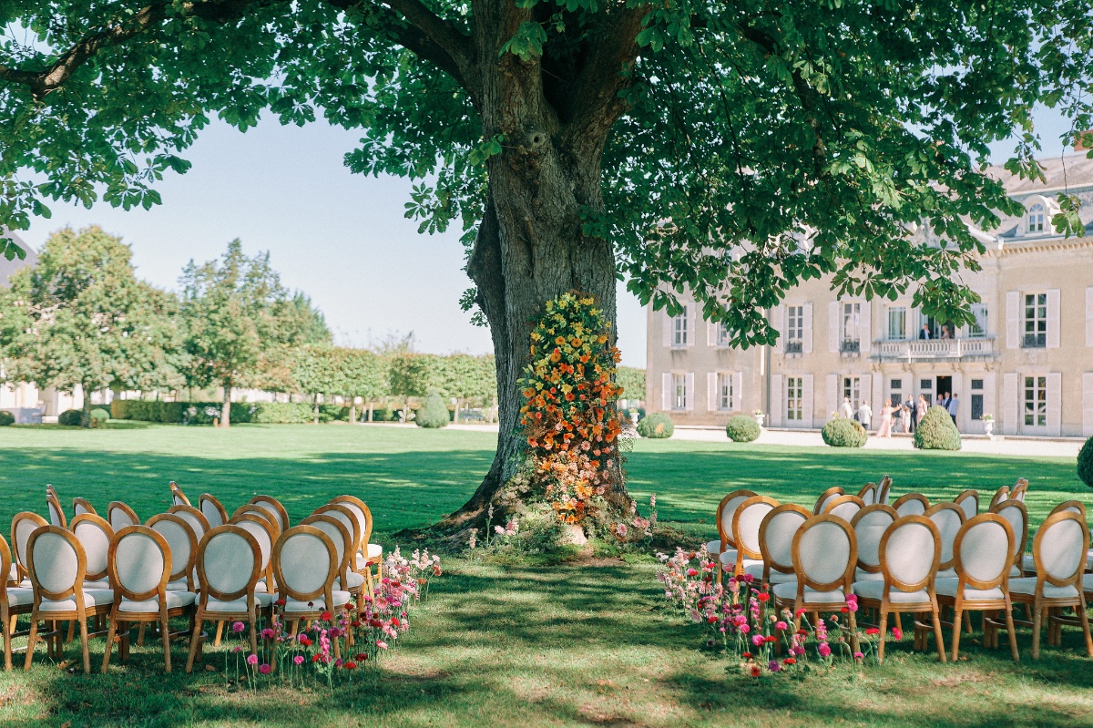 Rainbow floral tree wedding backdrop 