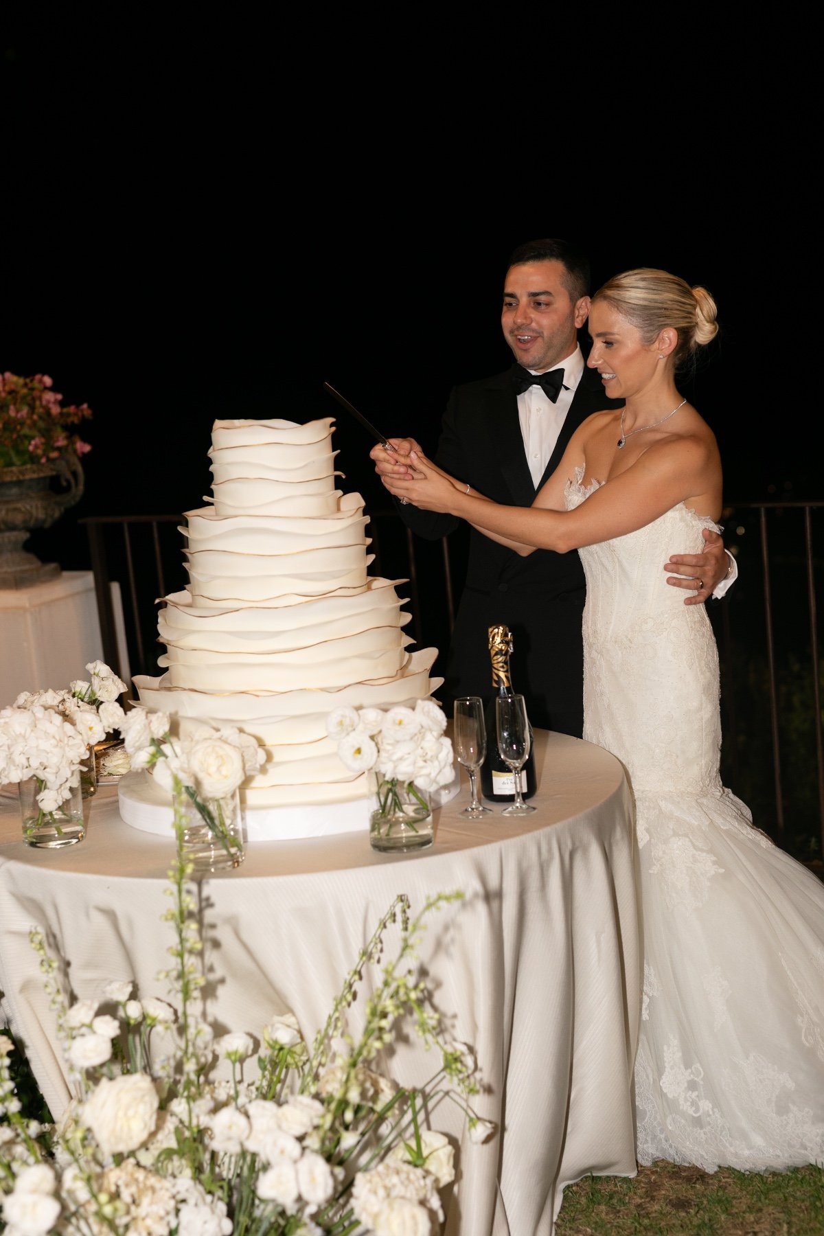 all-white wedding cake