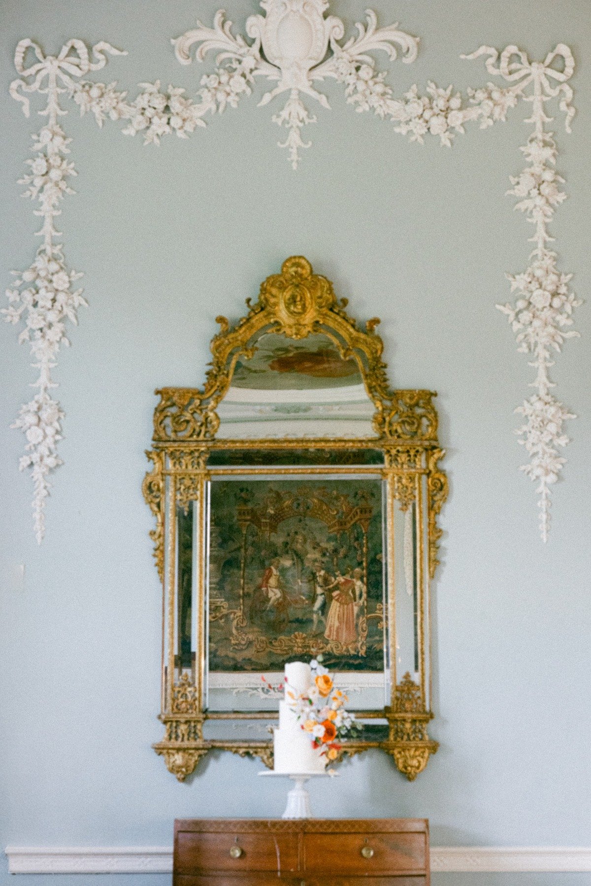 orange accented wedding cake