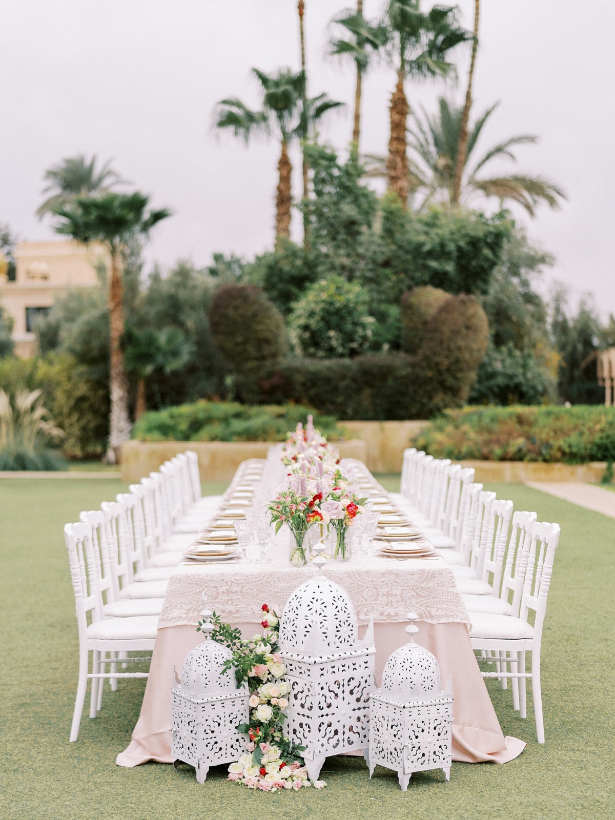 white lanterns reception decor