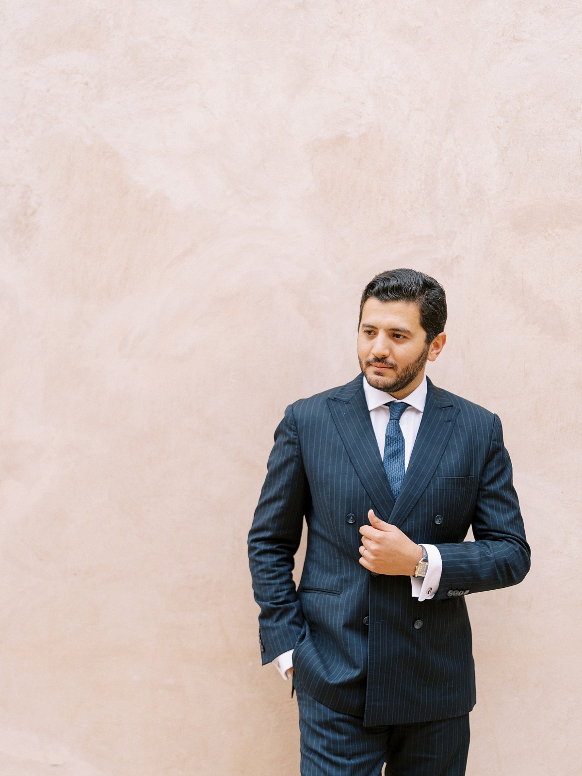 blue pinstripe suit for groom