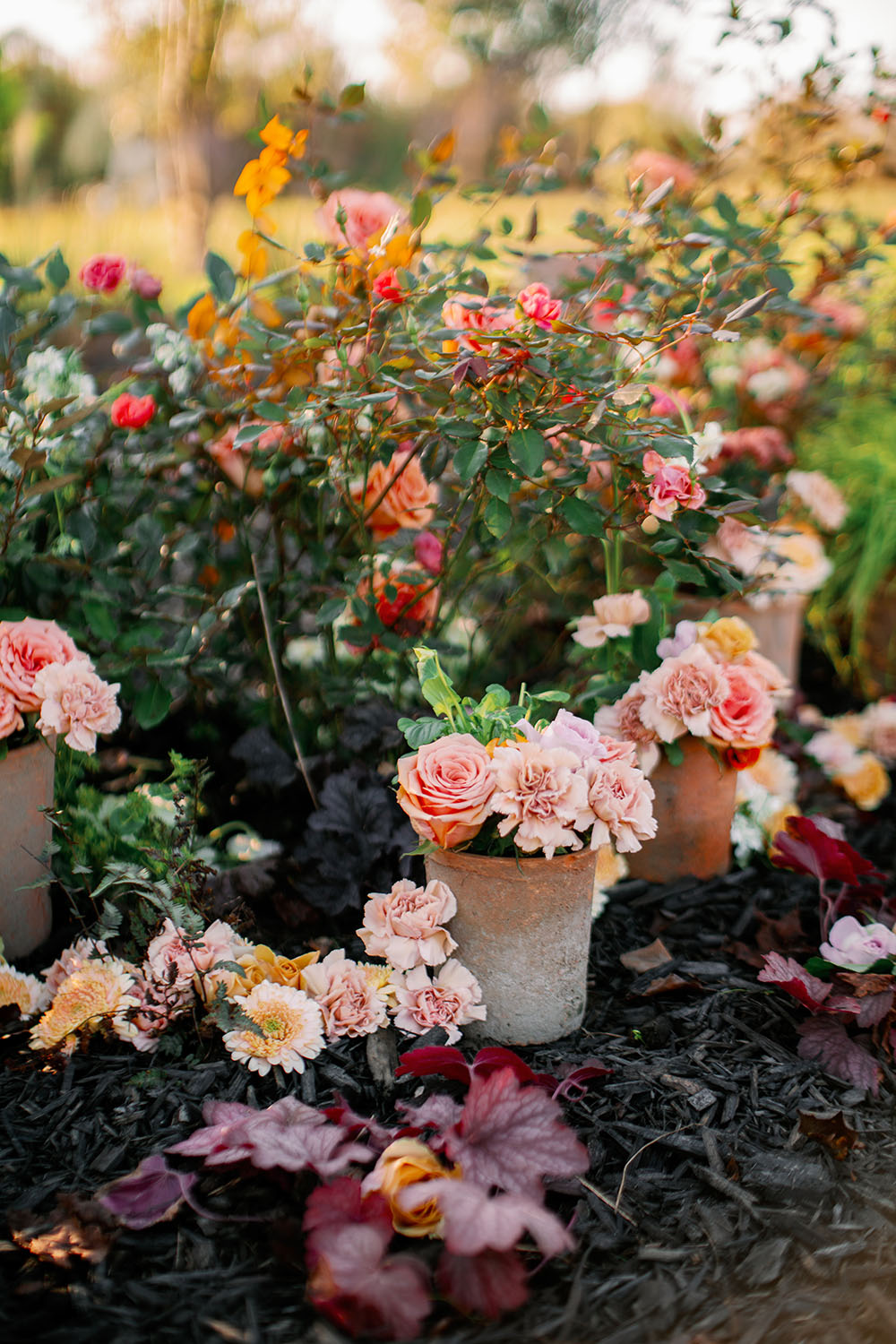 Flower Aisle Wedding Canary Lichen Hues Backyard Wedding