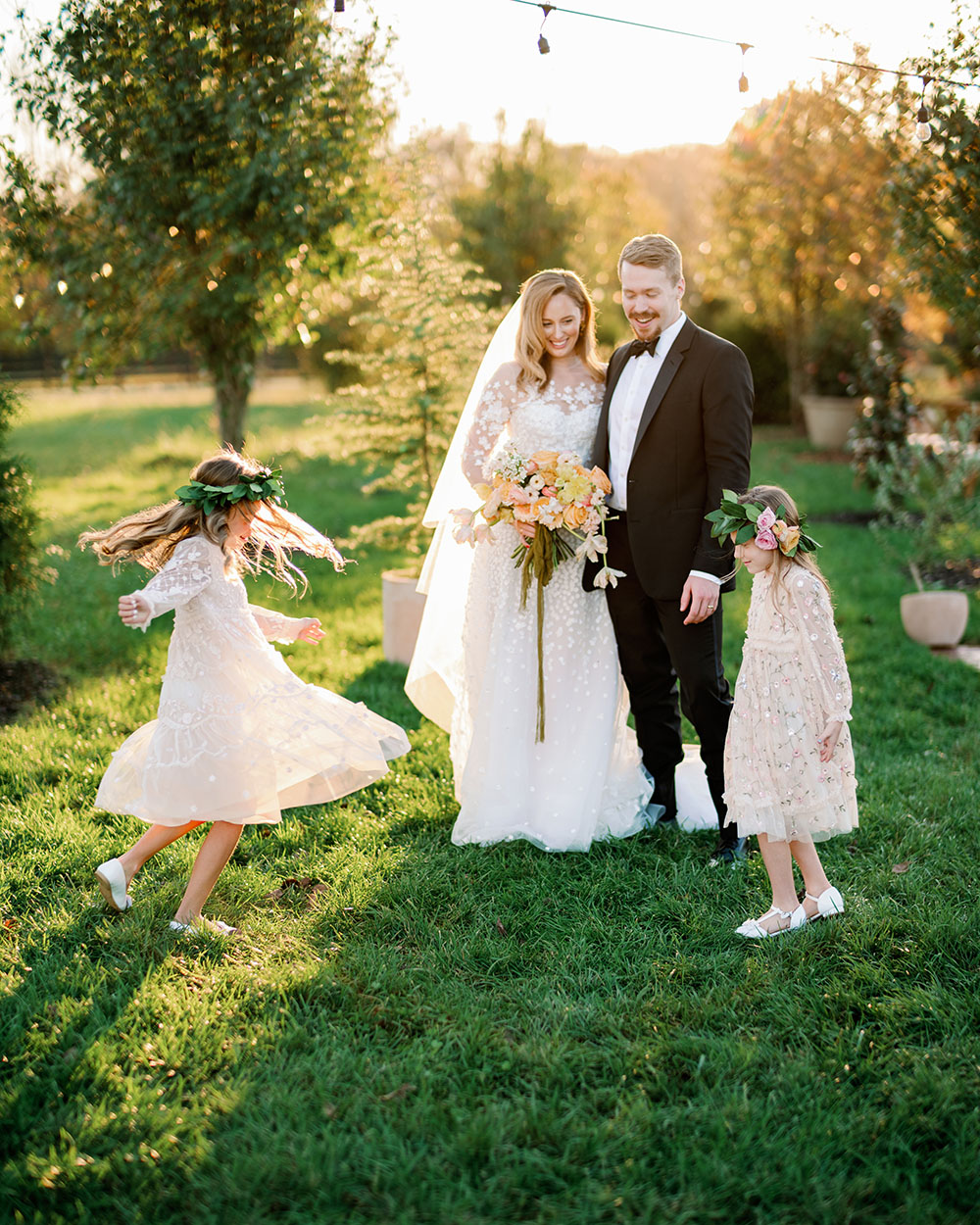 Flower Aisle Wedding Canary Lichen Hues Backyard Wedding