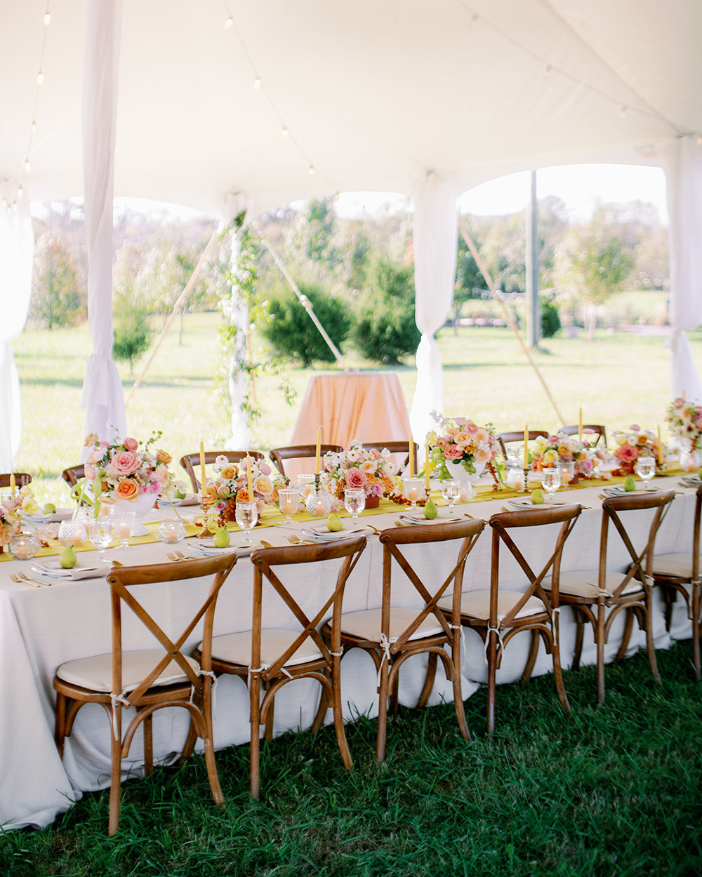 Flower Aisle Wedding Canary Lichen Hues Backyard Wedding