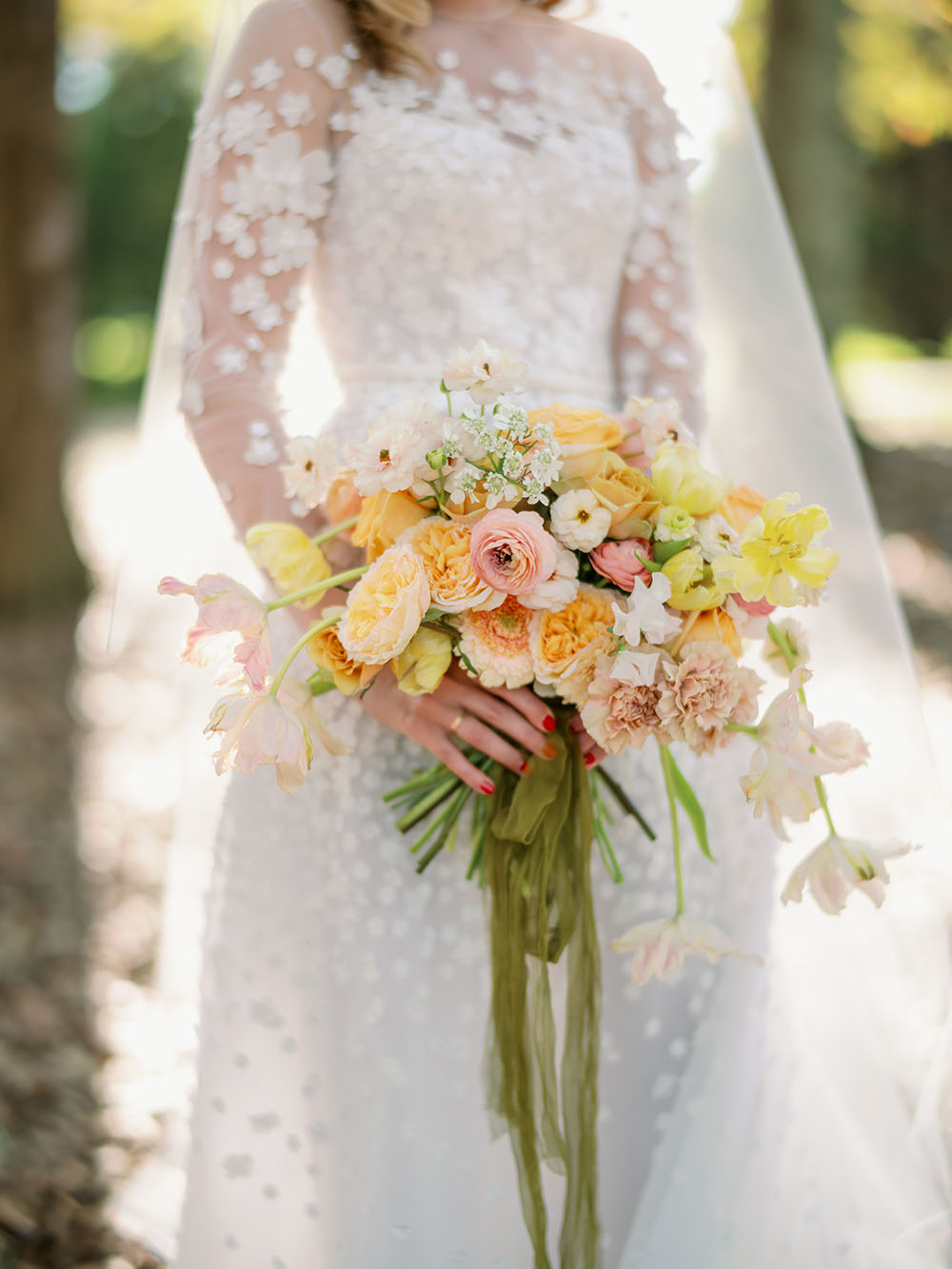 Flower Aisle Wedding Canary Lichen Hues Backyard Wedding