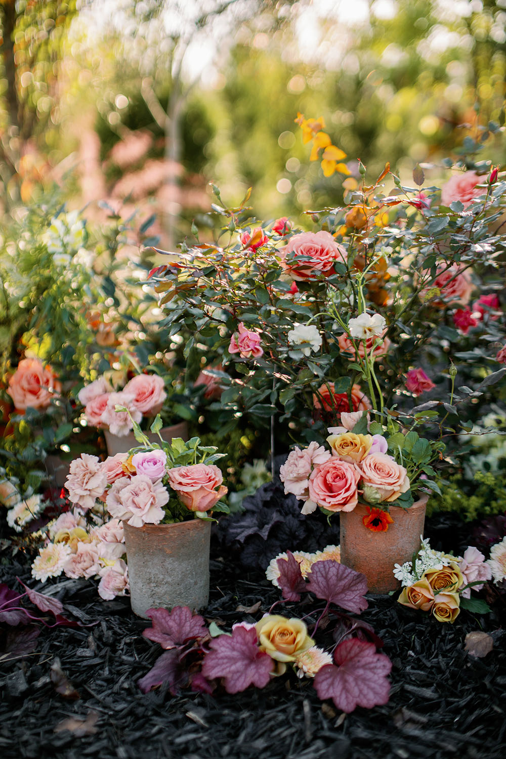 Flower Aisle Wedding Canary Lichen Hues Backyard Wedding