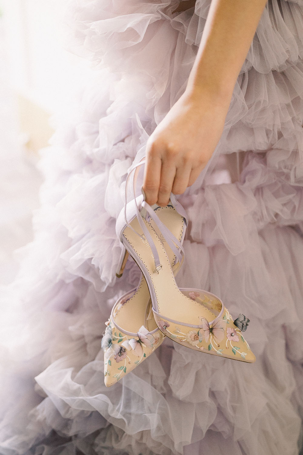 Butterfly Wedding Inspiration Ruffled Lavender Wedding Dress