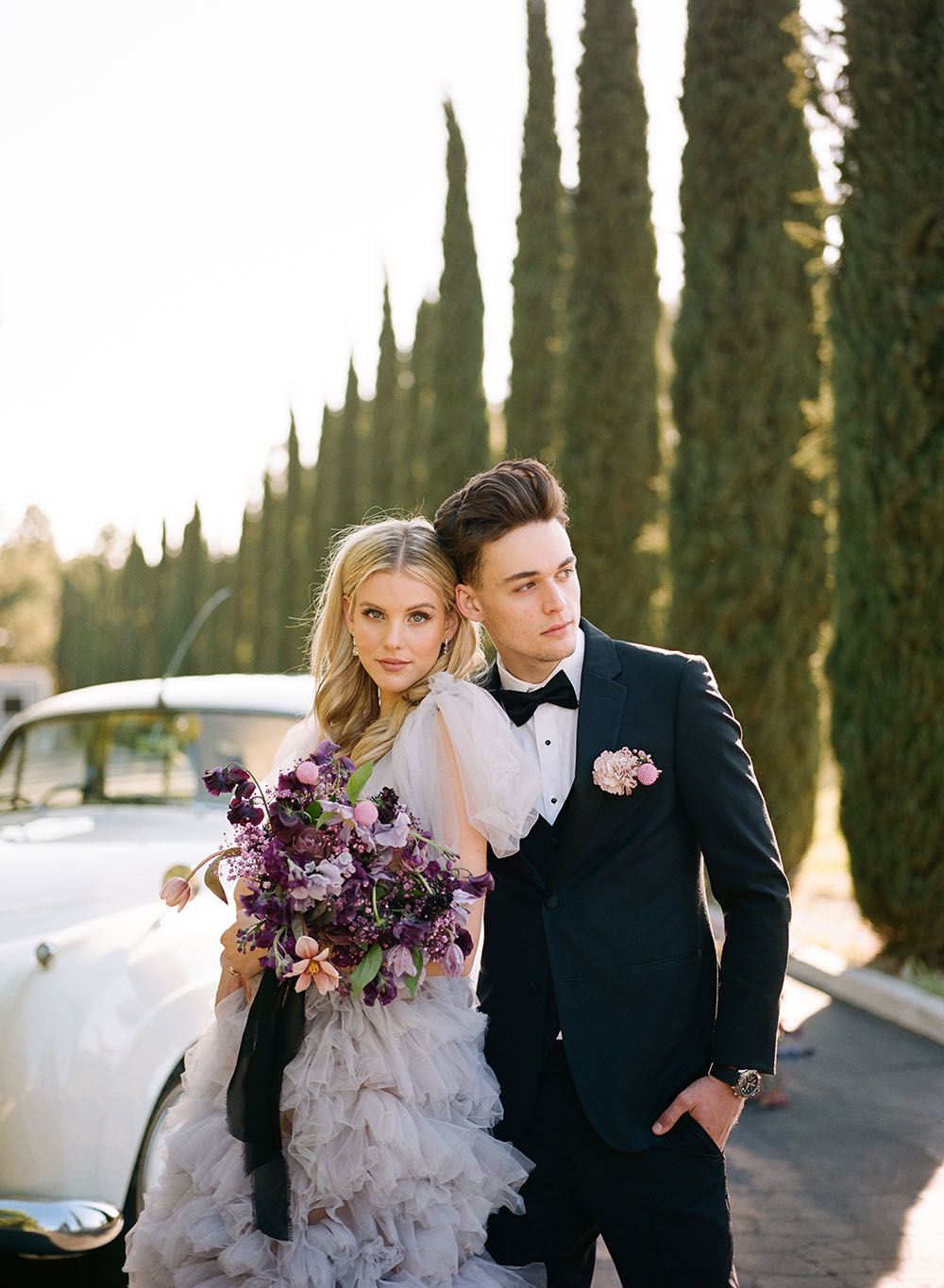 Butterfly Wedding Inspiration Ruffled Lavender Wedding Dress