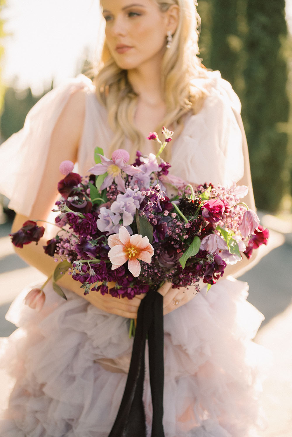 Butterfly Wedding Inspiration Ruffled Lavender Wedding Dress