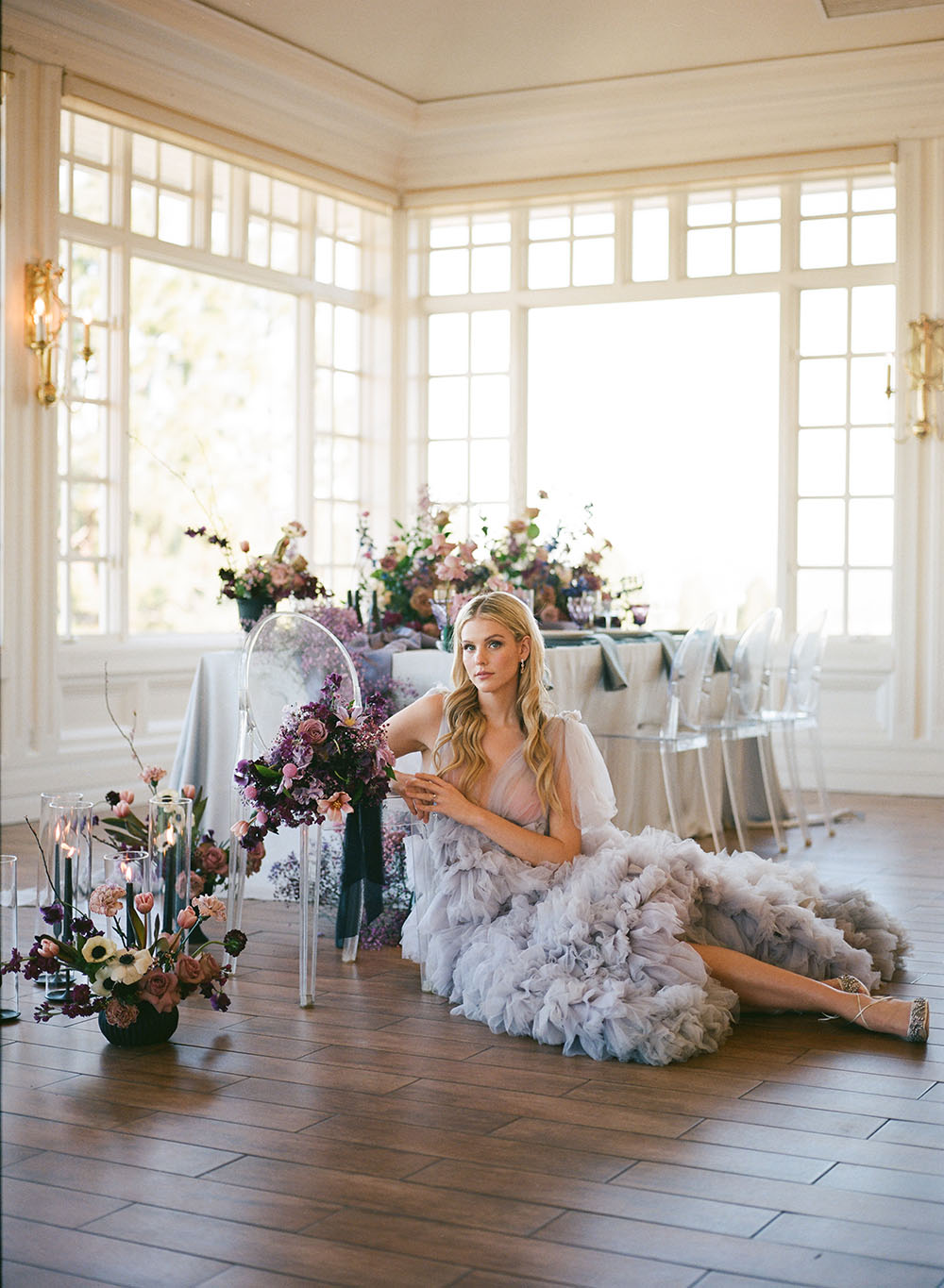 Butterfly Wedding Inspiration Ruffled Lavender Wedding Dress