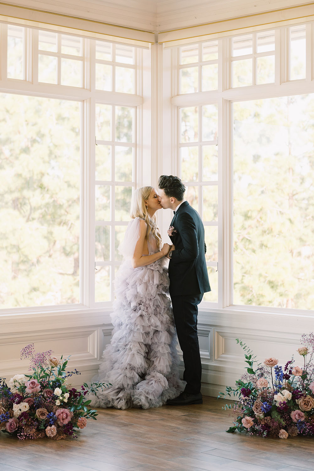 Butterfly Wedding Inspiration Ruffled Lavender Wedding Dress