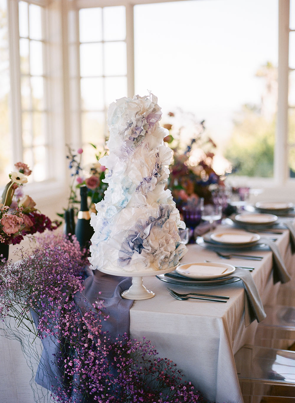 Butterfly Wedding Inspiration Ruffled Lavender Wedding Dress