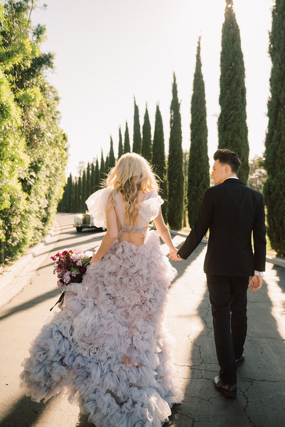 Butterfly Wedding Inspiration Ruffled Lavender Wedding Dress