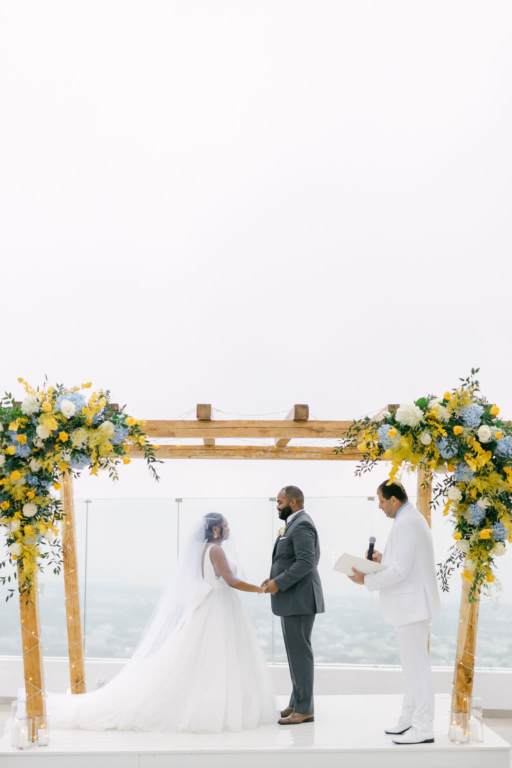 Santorini destination wedding in yellow