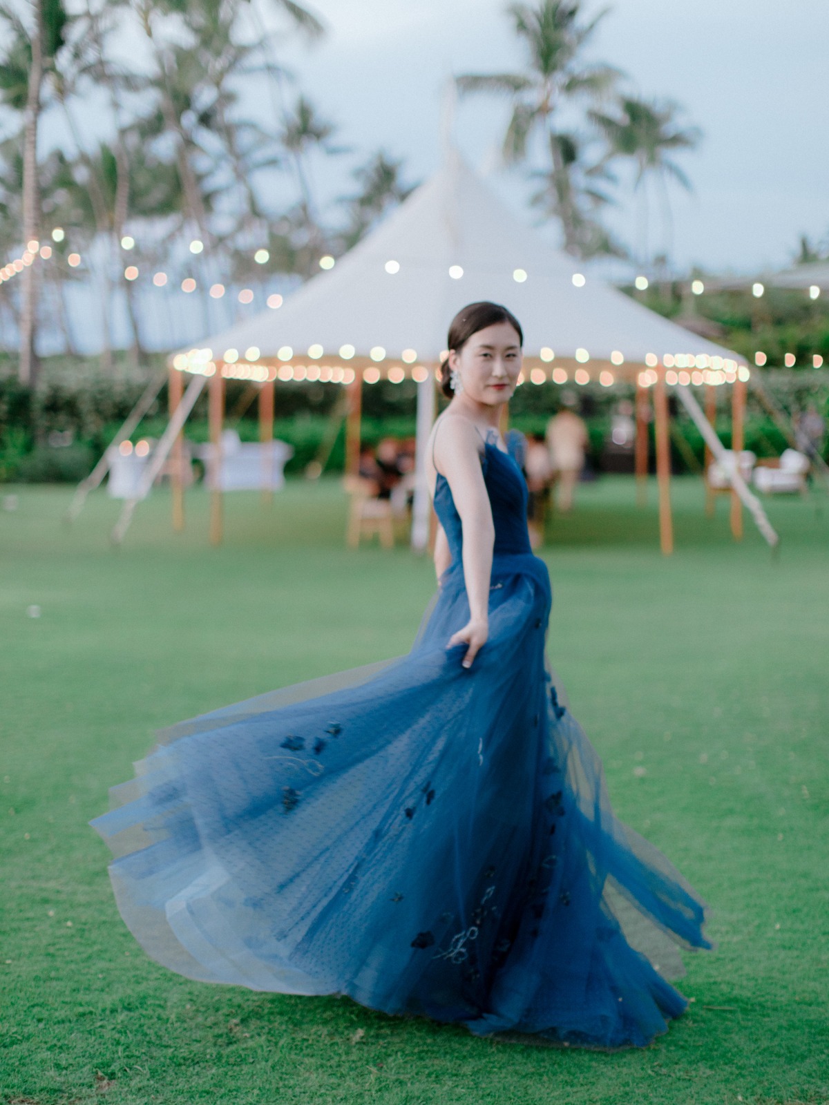 strapless blue tulle dress