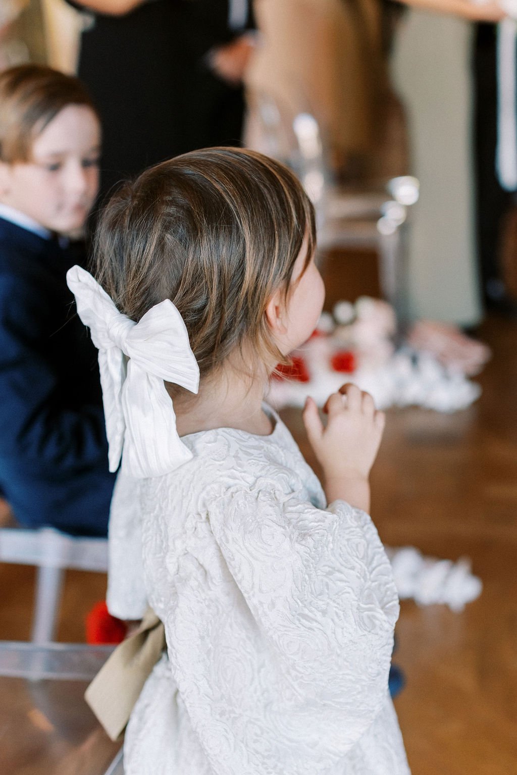 Linen bow and textured flower girl dress for toddlers