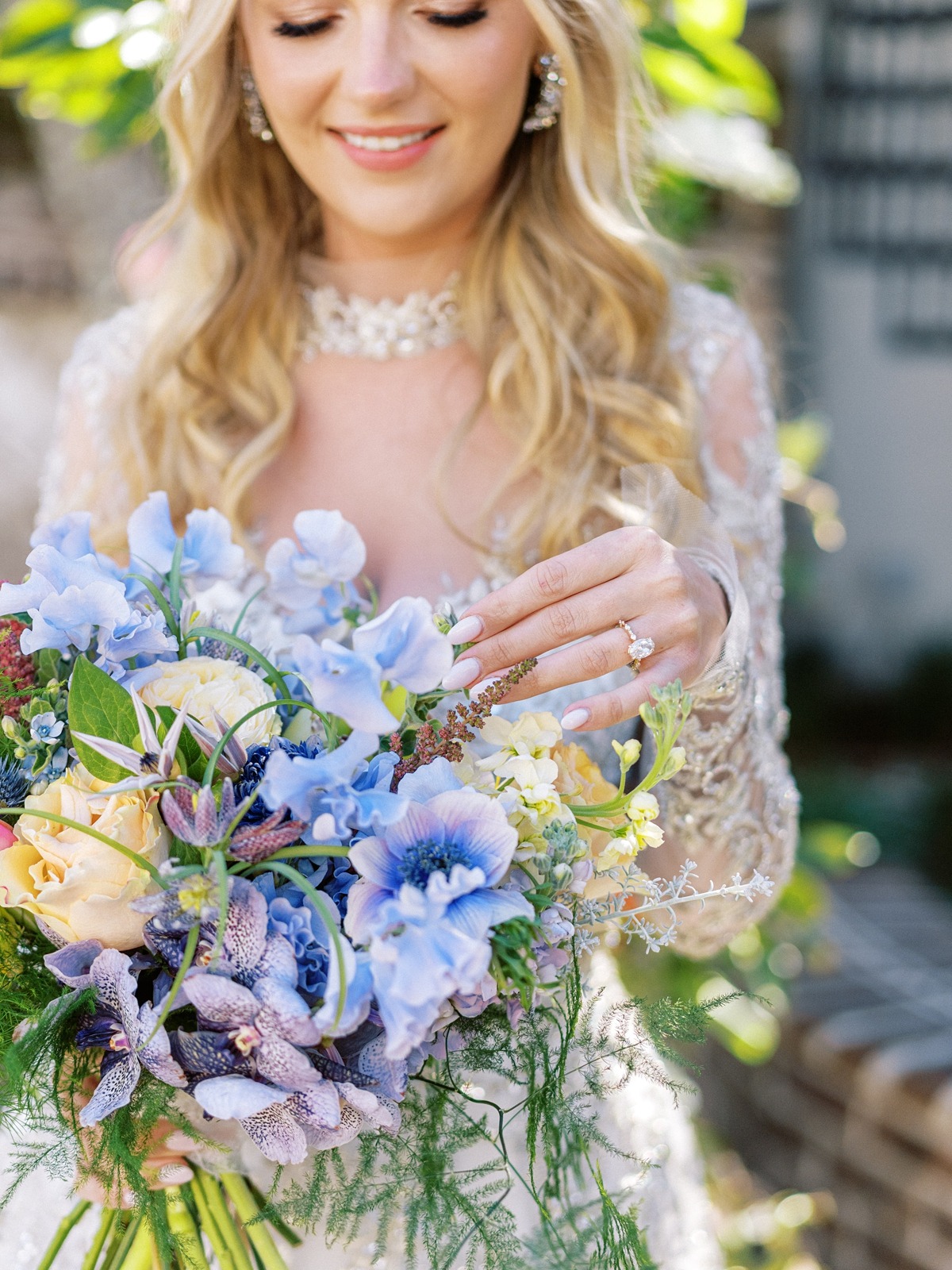 blue purple and yellow bouquet