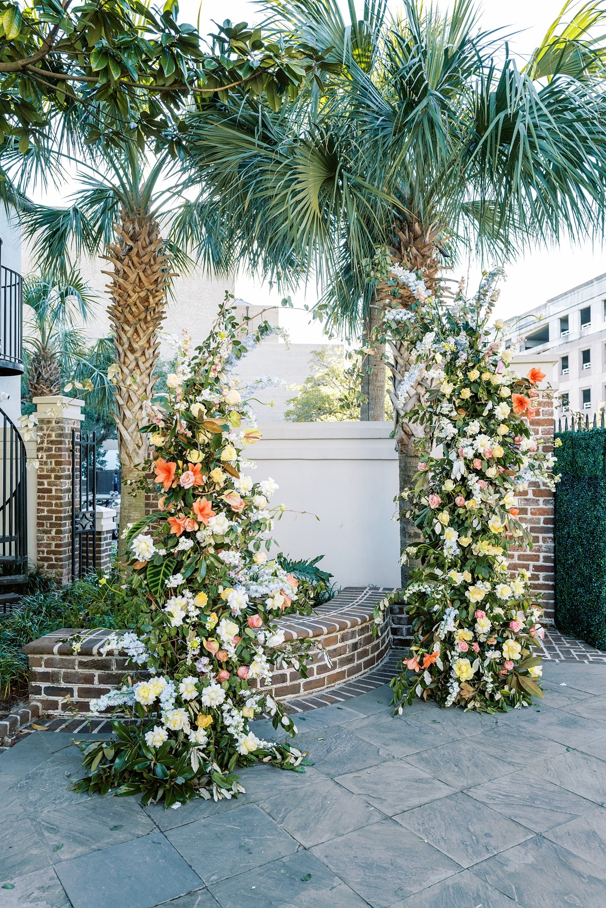 white yellow and orange flower columns