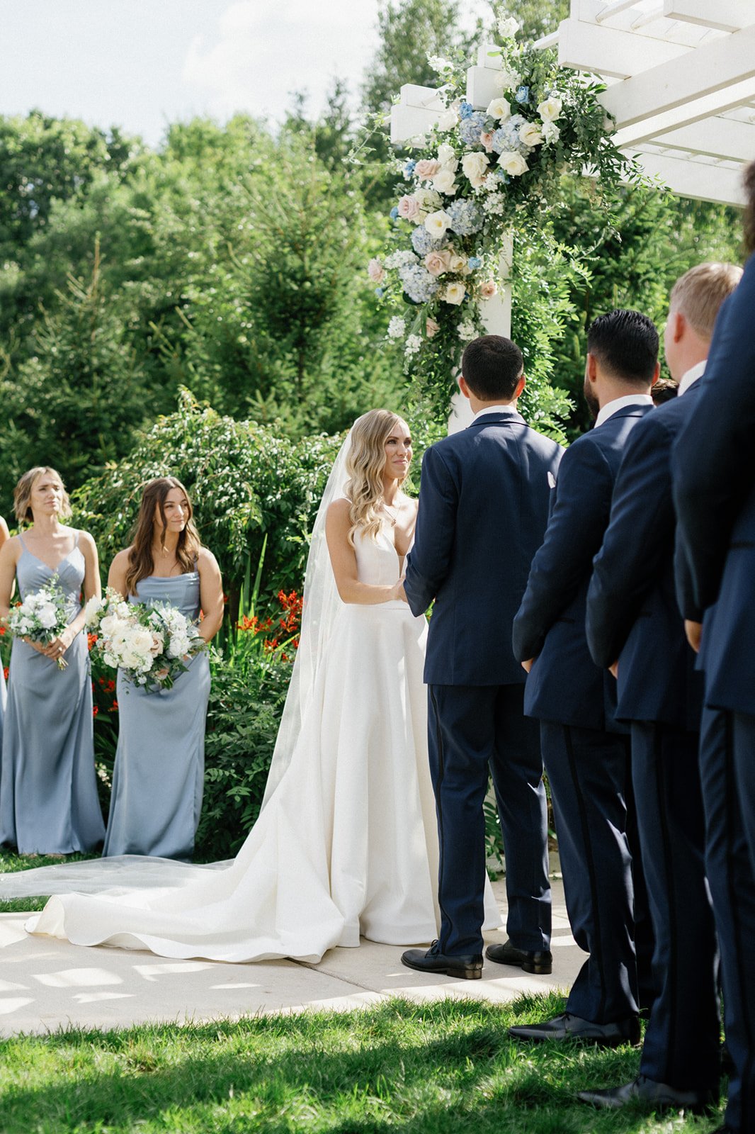 blue and white floral installation